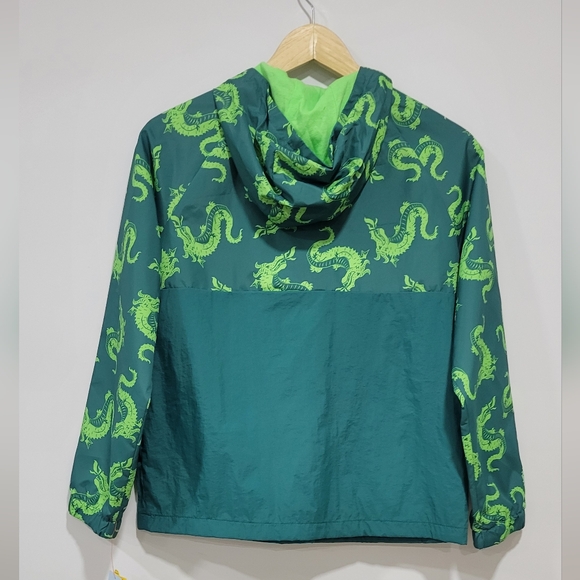 Cat & Jack Windbreak Green Dragon Print 1/2 Ziip Water Resistant Jacket Sz 10/12 - Picture 2 of 7